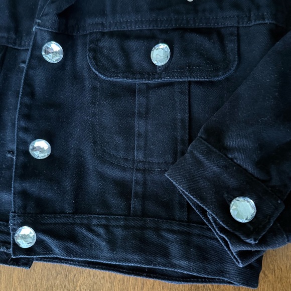 Vintage Bedazzled Denim Jacket Girl Medium 8/10 Black 90s Western Y2K Jean Bling - Picture 9 of 12
